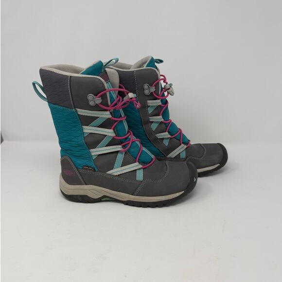 Keen Junior Girls Waterproof Insulated Winter Boots Gray/Aqua/pink Size 2 - Picture 5 of 9